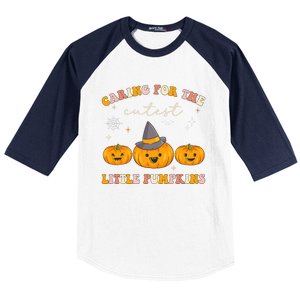 Caring For Cutest Little Pumpkins Pediatric Nurse Halloween Baseball Sleeve Shirt