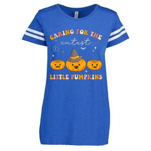 Caring For Cutest Little Pumpkins Pediatric Nurse Halloween Enza Ladies Jersey Football T-Shirt