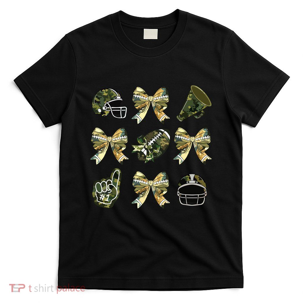 Camo Football Coquette Bow Football Mom Game Day T-Shirt
