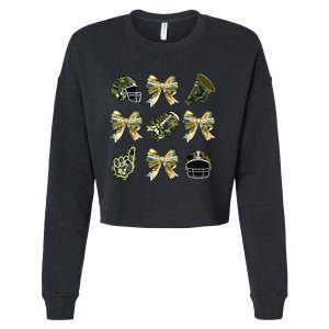 Camo Football Coquette Bow Football Mom Game Day Cropped Pullover Crew