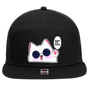 Cute Funny Cat Funny Anime Meme Nah ID Win Gojo Cat 7 Panel Mesh Trucker Snapback Hat