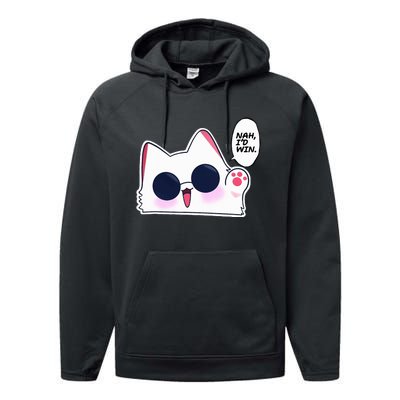 Cute Funny Cat Funny Anime Meme Nah ID Win Gojo Cat Performance Fleece Hoodie