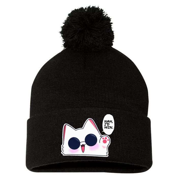 Cute Funny Cat Funny Anime Meme Nah ID Win Gojo Cat Pom Pom 12in Knit Beanie