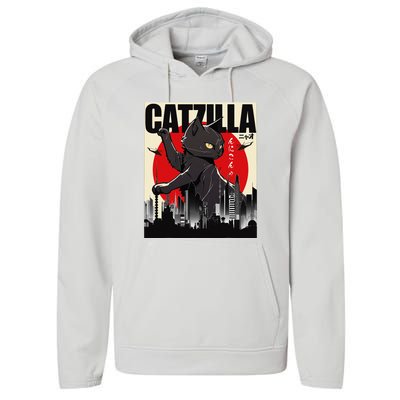 Catzilla Funny Cat Funny Cat Cat Lover Performance Fleece Hoodie