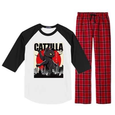 Catzilla Funny Cat Funny Cat Cat Lover Raglan Sleeve Pajama Set