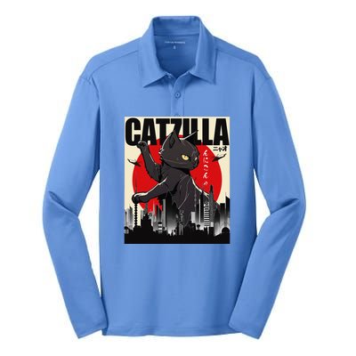 Catzilla Funny Cat Funny Cat Cat Lover Silk Touch Performance Long Sleeve Polo