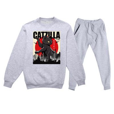 Catzilla Funny Cat Funny Cat Cat Lover Premium Crewneck Sweatsuit Set