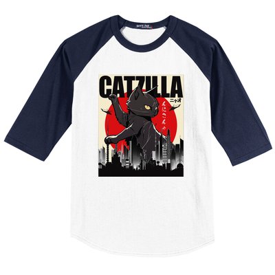 Catzilla Funny Cat Funny Cat Cat Lover Baseball Sleeve Shirt