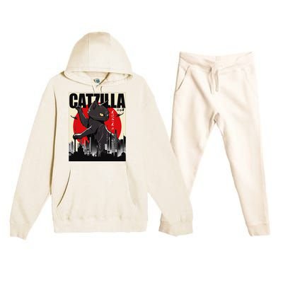 Catzilla Funny Cat Funny Cat Cat Lover Premium Hooded Sweatsuit Set