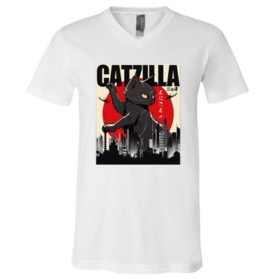 Catzilla Funny Cat Funny Cat Cat Lover V-Neck T-Shirt