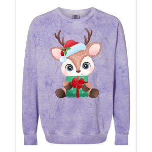 Cute Festive Christmas Reindeer Present Colorblast Crewneck Sweatshirt