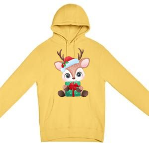 Cute Festive Christmas Reindeer Present Premium Pullover Hoodie