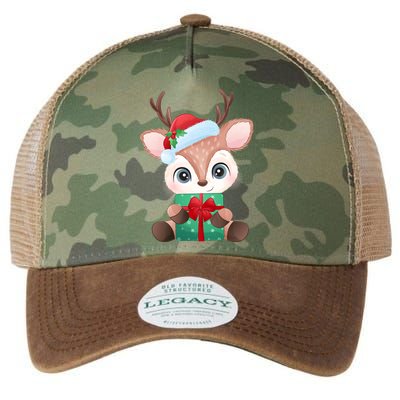 Cute Festive Christmas Reindeer Present Legacy Tie Dye Trucker Hat