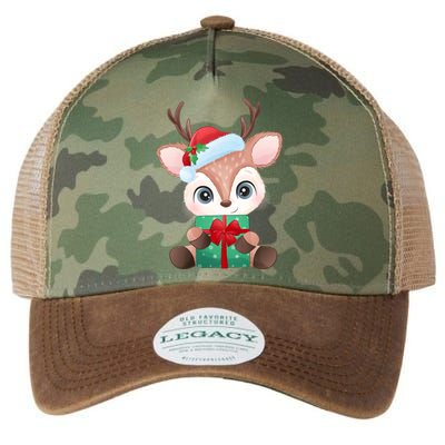 Cute Festive Christmas Reindeer Present Legacy Tie Dye Trucker Hat