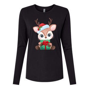 Cute Festive Christmas Reindeer Present Womens Cotton Relaxed Long Sleeve T-Shirt