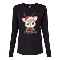 Cute Festive Christmas Reindeer Present Womens Cotton Relaxed Long Sleeve T-Shirt