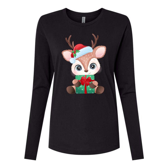 Cute Festive Christmas Reindeer Present Womens Cotton Relaxed Long Sleeve T-Shirt