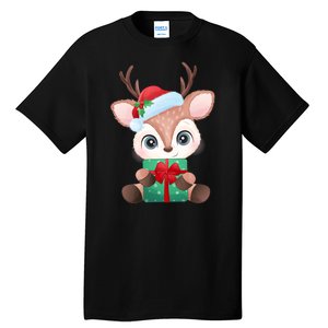 Cute Festive Christmas Reindeer Present Tall T-Shirt