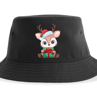 Cute Festive Christmas Reindeer Present Sustainable Bucket Hat