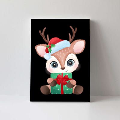 Cute Festive Christmas Reindeer Present Canvas