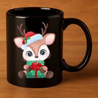 Cute Festive Christmas Reindeer Present 11oz C Handle Ceramic Mug