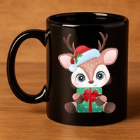 Cute Festive Christmas Reindeer Present 11oz C Handle Ceramic Mug