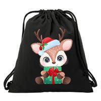Cute Festive Christmas Reindeer Present Drawstring Bag