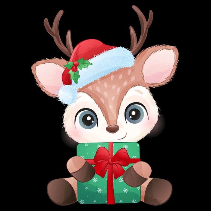Cute Festive Christmas Reindeer Present Drawstring Bag