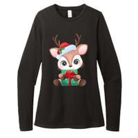 Cute Festive Christmas Reindeer Present Womens CVC Long Sleeve Shirt