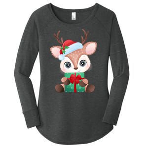 Cute Festive Christmas Reindeer Present Women's Perfect Tri Tunic Long Sleeve Shirt