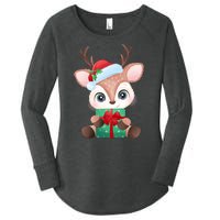 Cute Festive Christmas Reindeer Present Women's Perfect Tri Tunic Long Sleeve Shirt