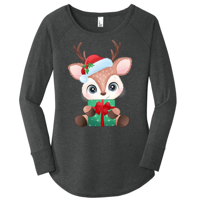 Cute Festive Christmas Reindeer Present Women's Perfect Tri Tunic Long Sleeve Shirt