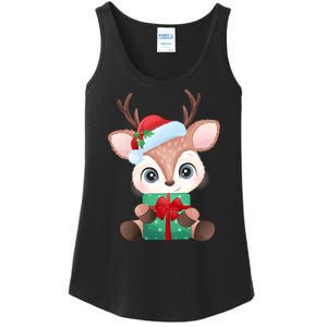 Cute Festive Christmas Reindeer Present Ladies Essential Tank