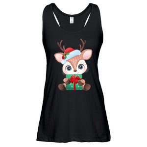 Cute Festive Christmas Reindeer Present Ladies Essential Flowy Tank