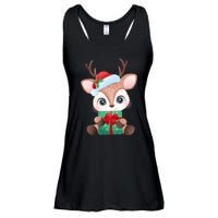 Cute Festive Christmas Reindeer Present Ladies Essential Flowy Tank