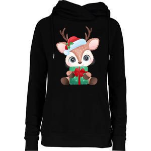 Cute Festive Christmas Reindeer Present Womens Funnel Neck Pullover Hood