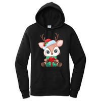 Cute Festive Christmas Reindeer Present Women's Pullover Hoodie