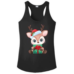 Cute Festive Christmas Reindeer Present Ladies PosiCharge Competitor Racerback Tank