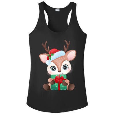Cute Festive Christmas Reindeer Present Ladies PosiCharge Competitor Racerback Tank