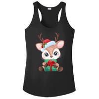 Cute Festive Christmas Reindeer Present Ladies PosiCharge Competitor Racerback Tank