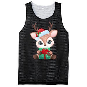 Cute Festive Christmas Reindeer Present Mesh Reversible Basketball Jersey Tank