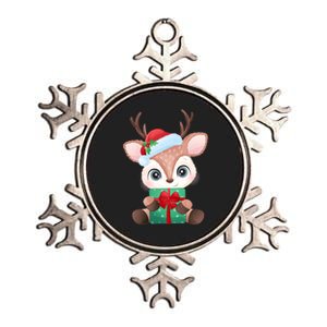 Cute Festive Christmas Reindeer Present Metallic Star Ornament