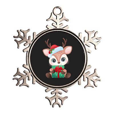 Cute Festive Christmas Reindeer Present Metallic Star Ornament