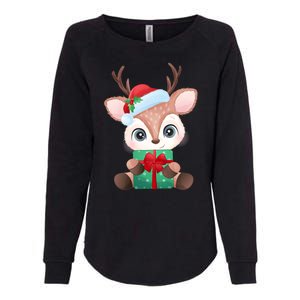 Cute Festive Christmas Reindeer Present Womens California Wash Sweatshirt