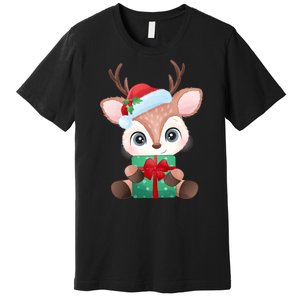 Cute Festive Christmas Reindeer Present Premium T-Shirt