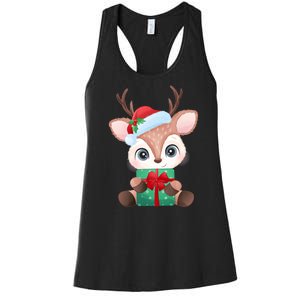 Cute Festive Christmas Reindeer Present Women's Racerback Tank