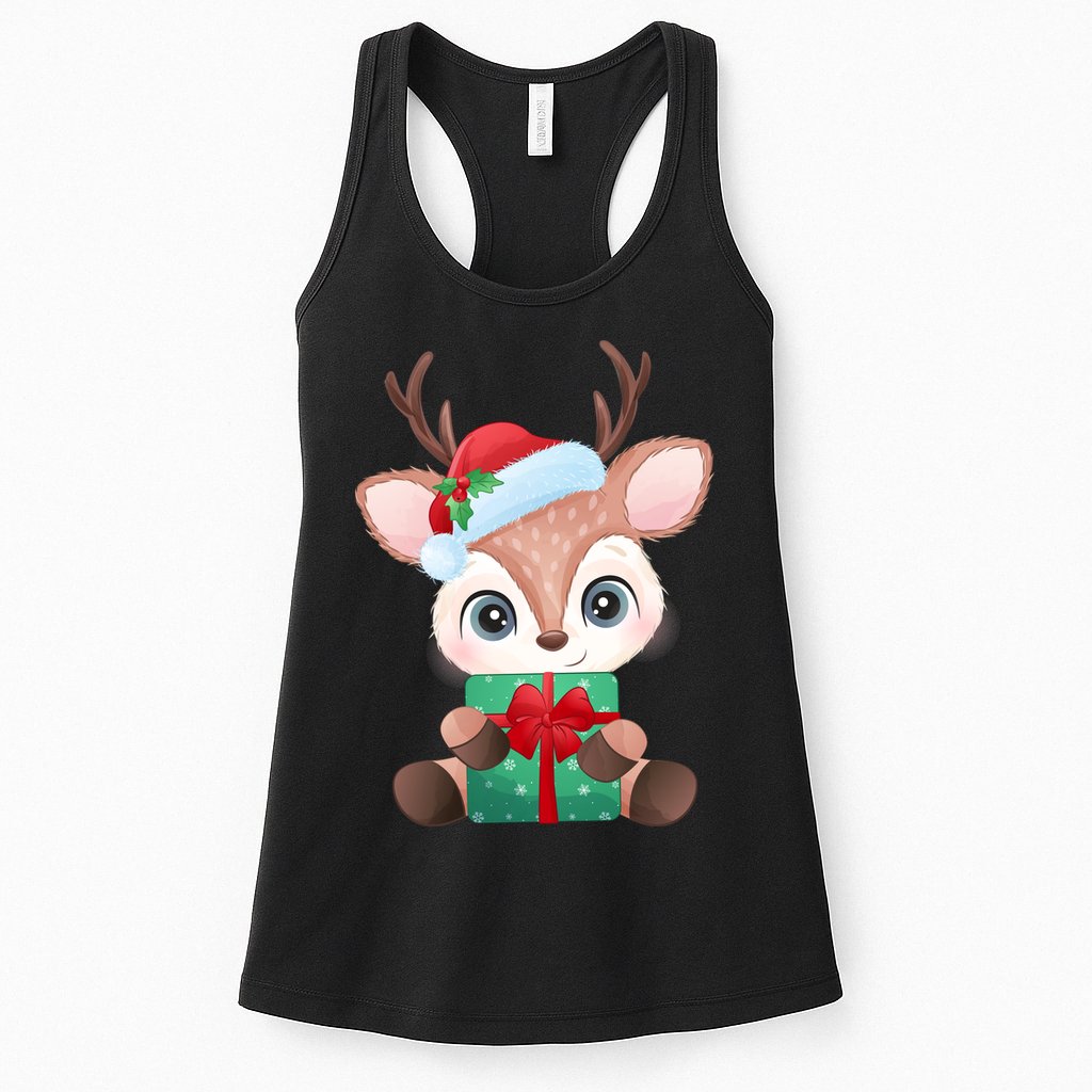 Cute Festive Christmas Reindeer Present Womens Tank Top