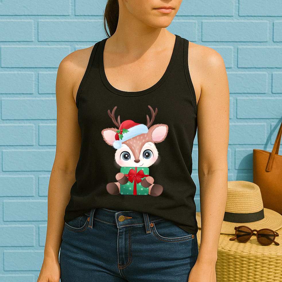 Cute Festive Christmas Reindeer Present Womens Tank Top