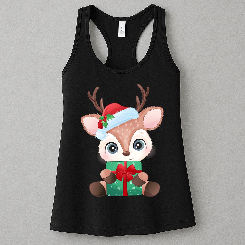 Cute Festive Christmas Reindeer Present Womens Tank Top