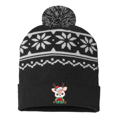 Cute Festive Christmas Reindeer Present USA-Made Snowflake Beanie